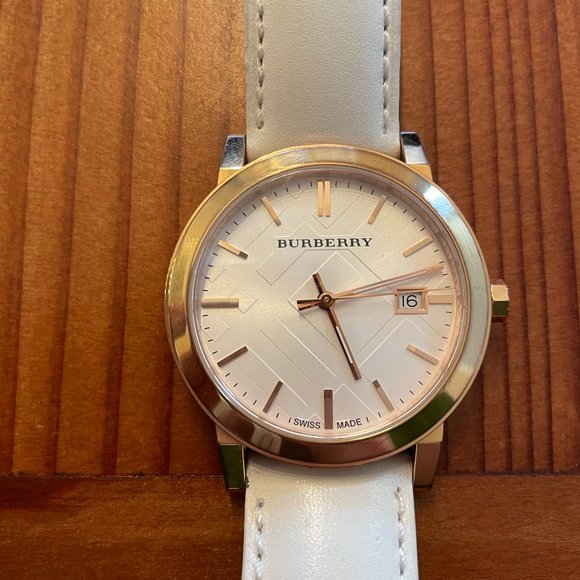 Burberry Unisex BU9012 Large Check White Leather Watch - Picture 1 of 5